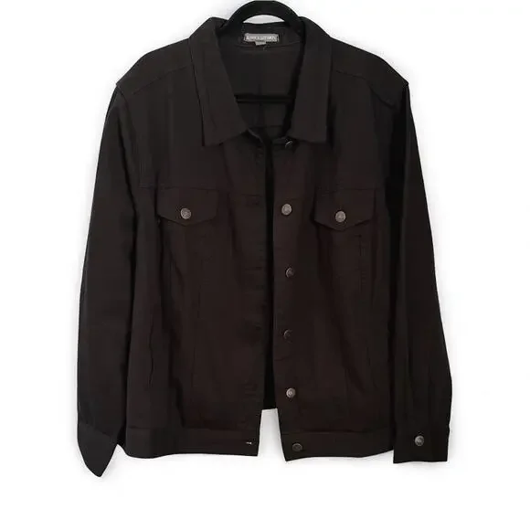 Jessica London Classic Cotton Black Denim Jean Jacket - Size 28W - Picture 4 of 11